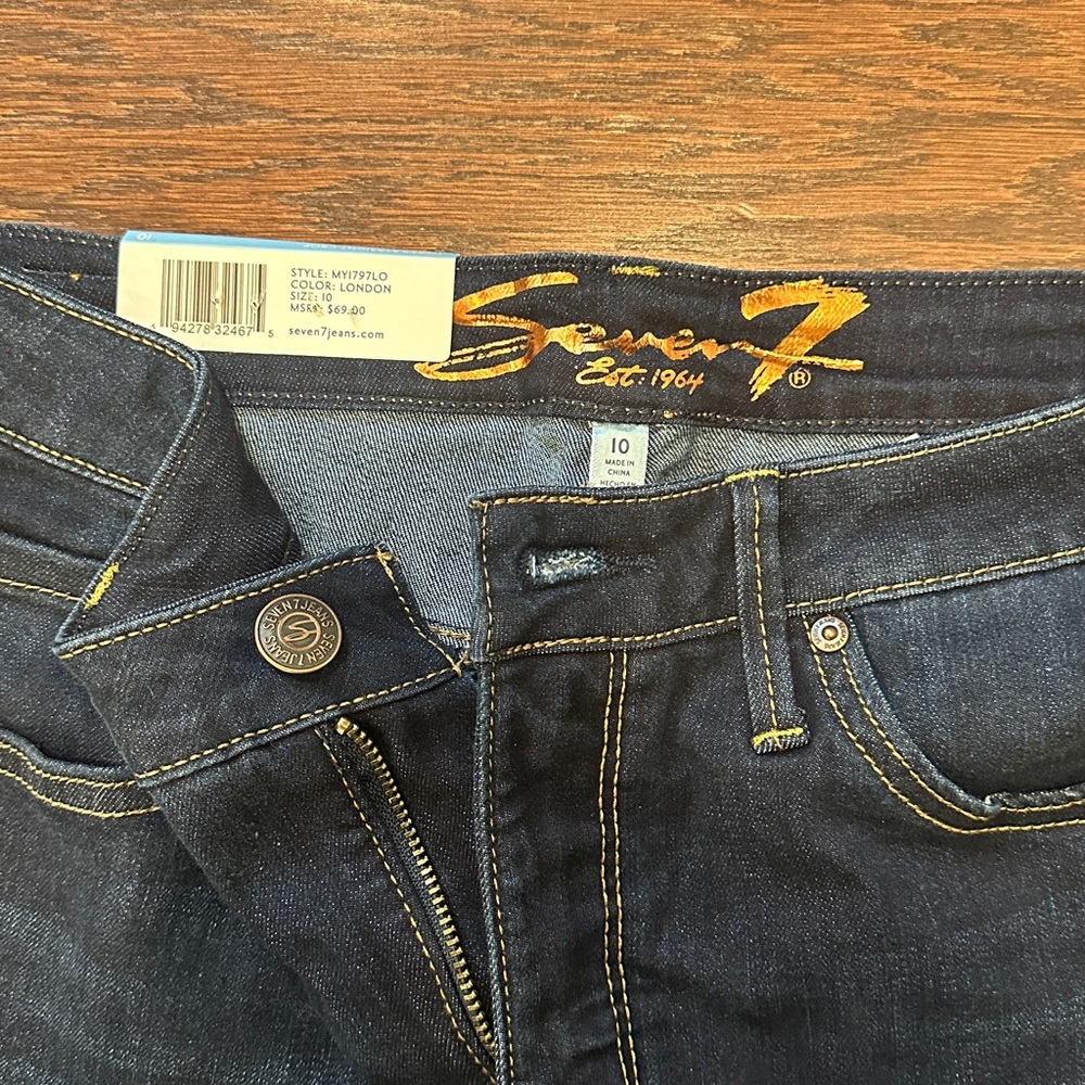 Seven7 Indigo Denim Jeans with Gold Stitching